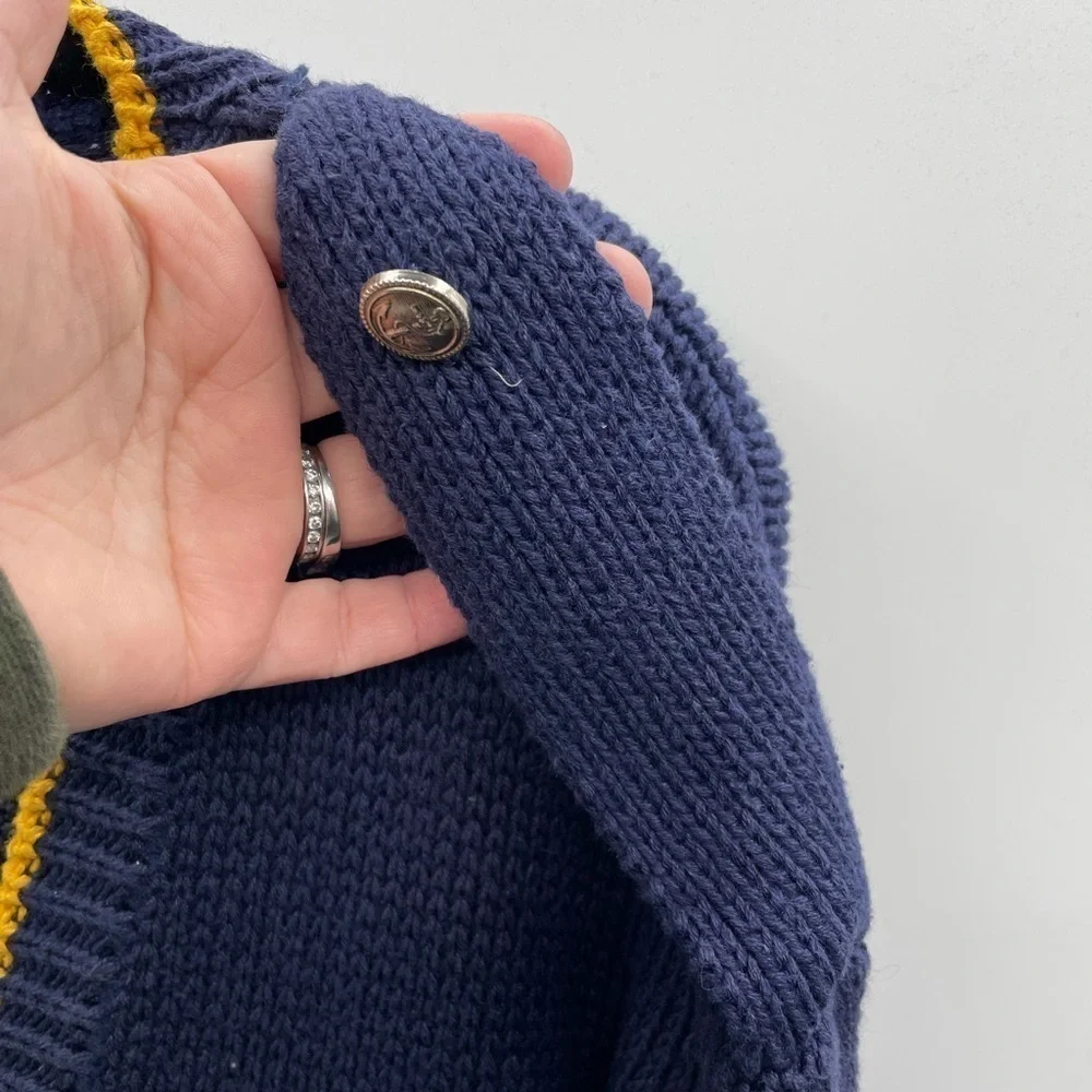 Y2K VINTAGE LINDSEY BLAKE M Military naval nautical yellow woman cardigan - Picture 6 of 7